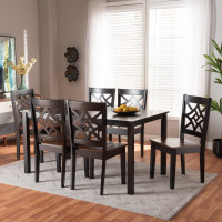 Baxton Studio RH340C-Dark BrownWalnut-7PC Dining Set Baxton Studio Nicolette Modern and Contemporary Two-Tone Dark Brown and Walnut Brown Finished Wood